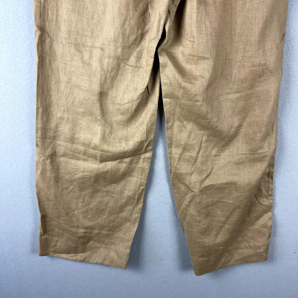 Banana Republic Linen Pant Women 12 Short 12S Latte Tan Wide Leg Pleated Classic